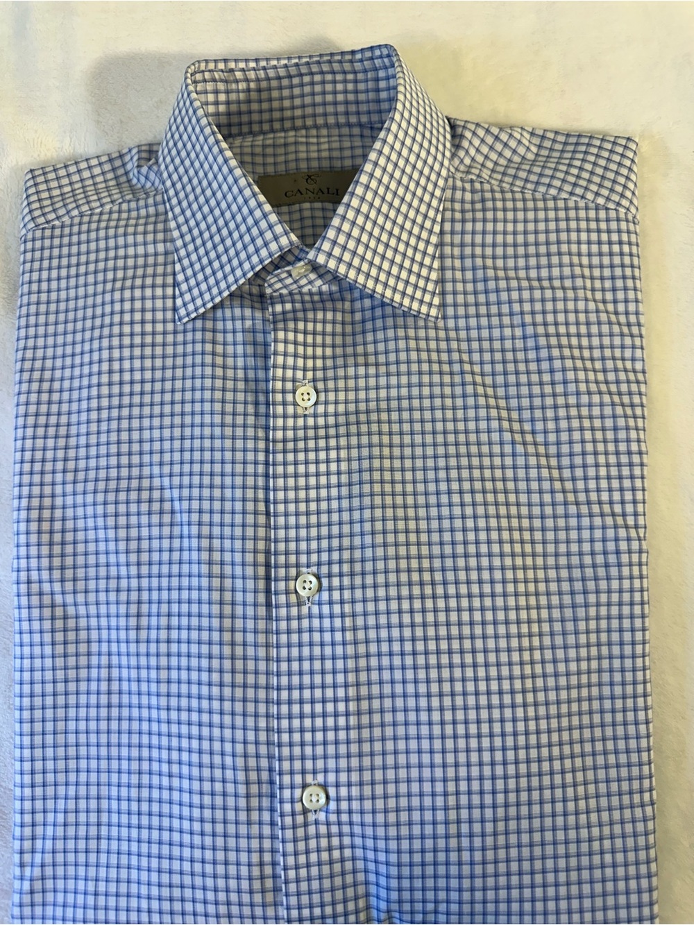 Canali Blue Windowpane blue/ white Dress Shirt size 15.5/ 39 Made in Italy